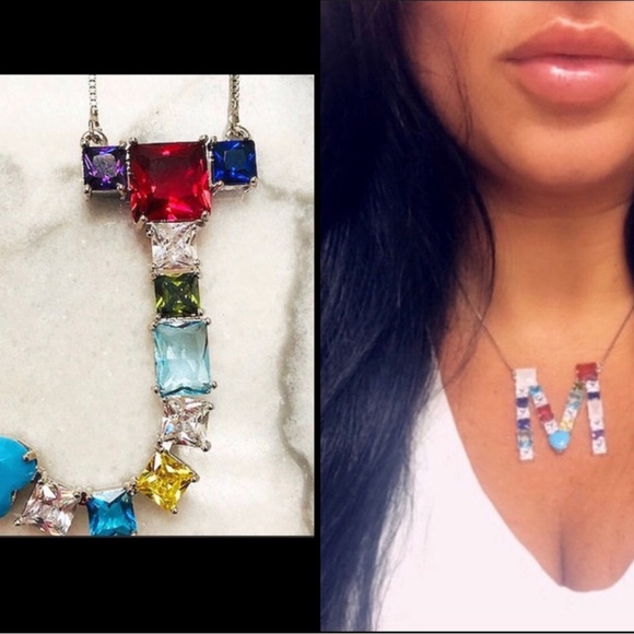 Large Colorful Crystal Initial Necklace-Boutique - Picture 2 of 11